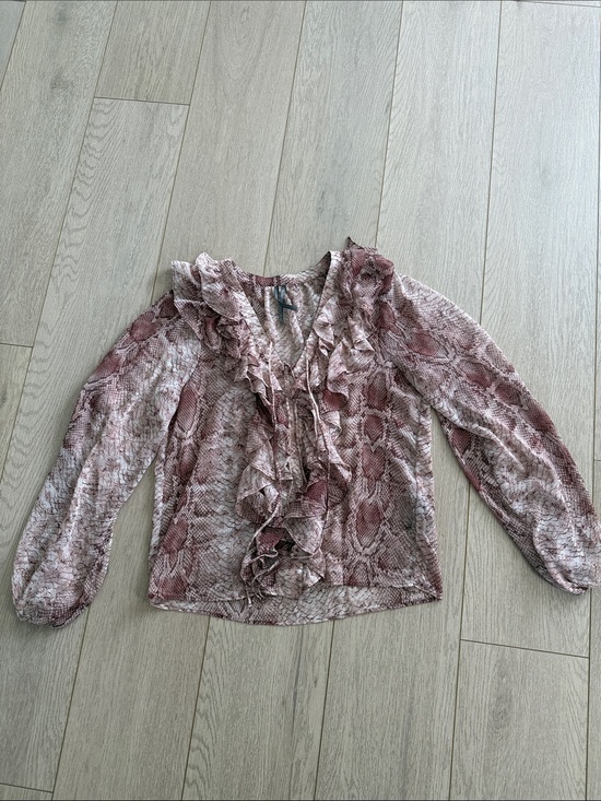 Anthropologie Tops - Ruffled V-Neck Snake Print Blouse - Pink